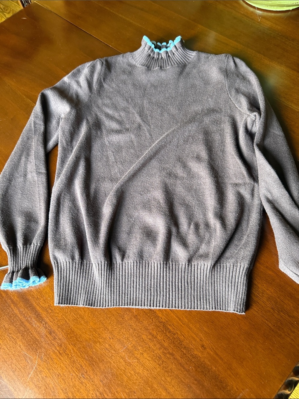 Umgee Brown/Blue Ribbed Turtleneck with matching sleeves. S Excellent Condition